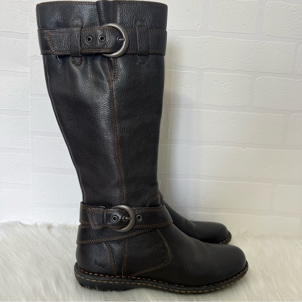 B O C Born Brown Leather Zip Up Granola Girl Boho Knee High Riding Boots 6.5